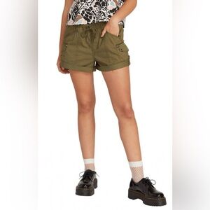 VOLCOM Ladies Women’s Size Extra Small Khaki Green Cargo Drawstring Shor…